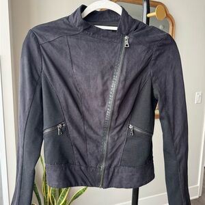 Elie Tahari Black Suede Jacket with Asymmetrical Zipper